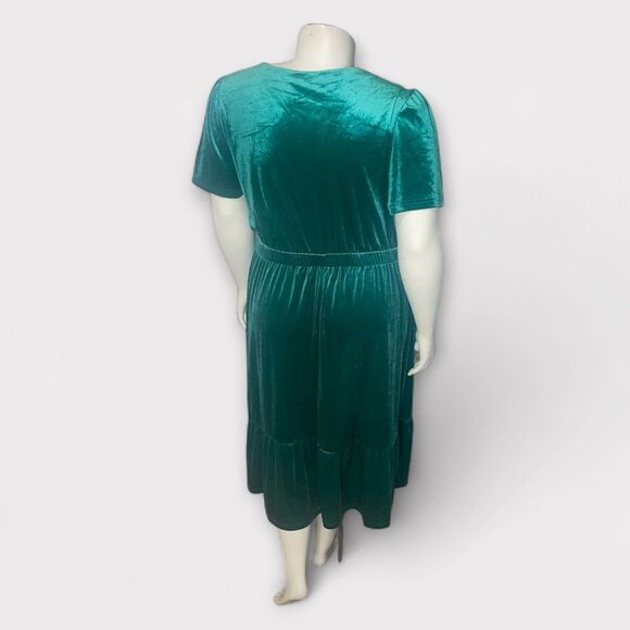 Terra & Sky Dress Womens 3X Velvet Green Midi Stretch Plus Size Holiday Classic - Picture 2 of 11